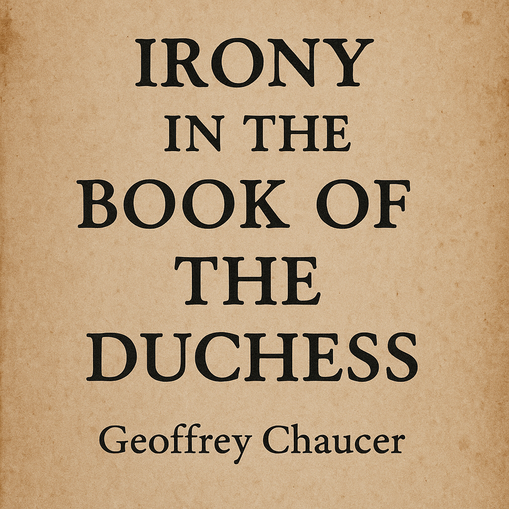 Cover of the book titled 'Irony in the Book of the Duchess' by Geoffrey Chaucer, featuring bold black text on a textured beige background.