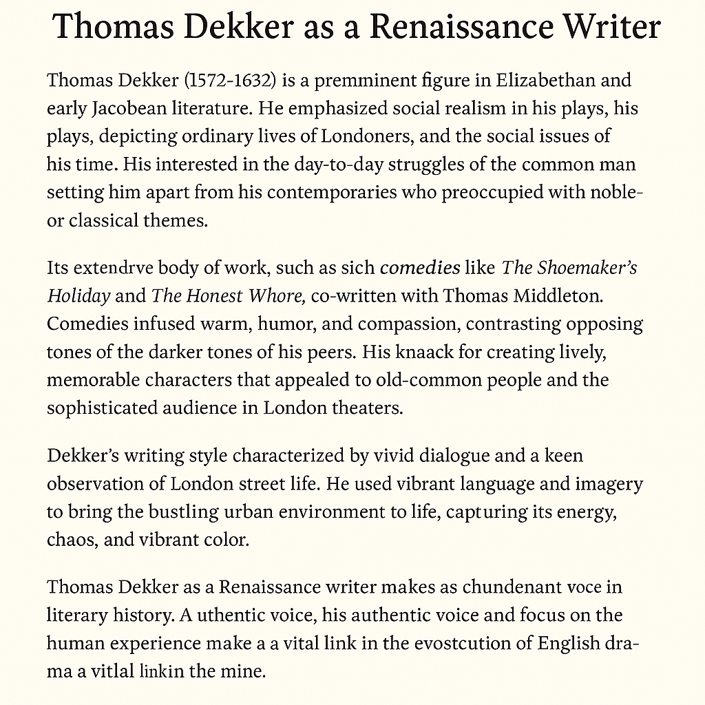 Thomas Dekker as a Renaissance Writer