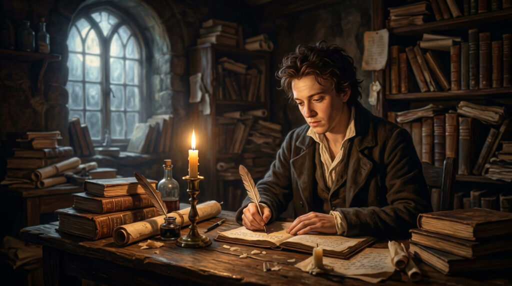 Percy Bysshe Shelley representing Romantic ideals through nature and poetic imagination