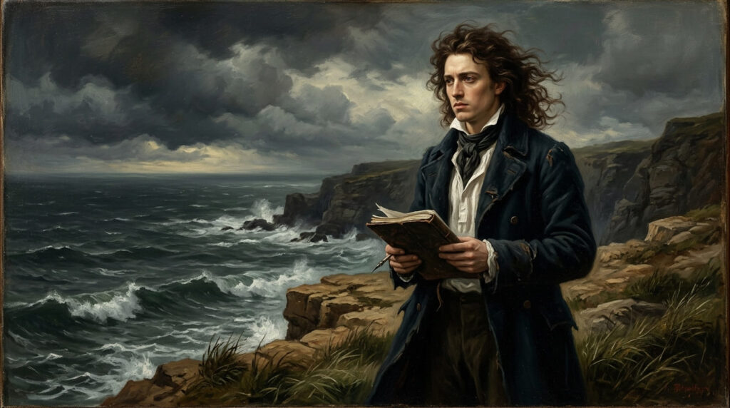Percy Bysshe Shelley portrayed as a leading Romantic poet known for imagination and idealism