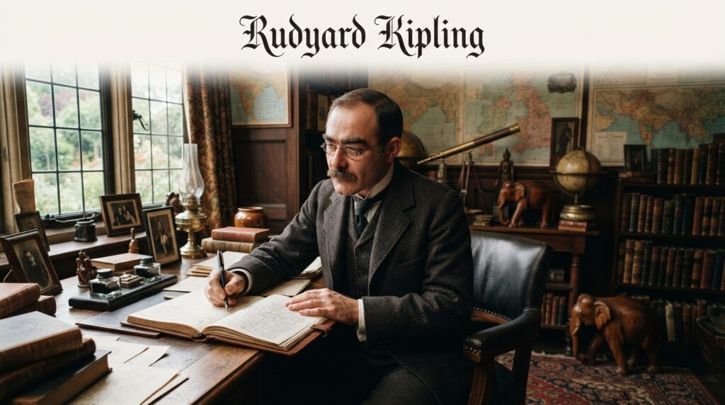 Rudyard Kipling as Victorian Writer writing in his study